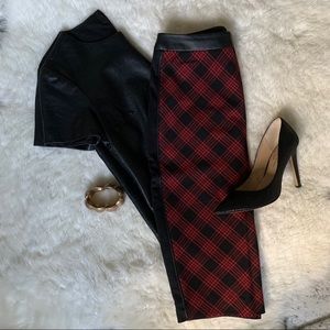 Red and Black Plaid Pencil Skirt